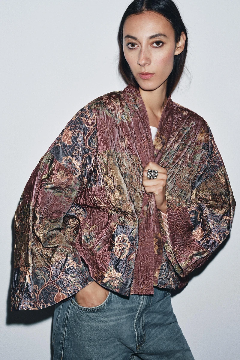 FLORAL PRINT VELVET KIMONO