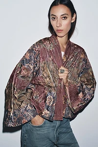 FLORAL PRINT VELVET KIMONO