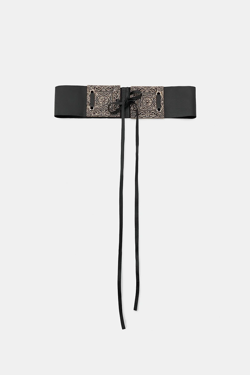 CEINTURE LARGE EN CUIR À BOUCLE TRAVAILLÉE