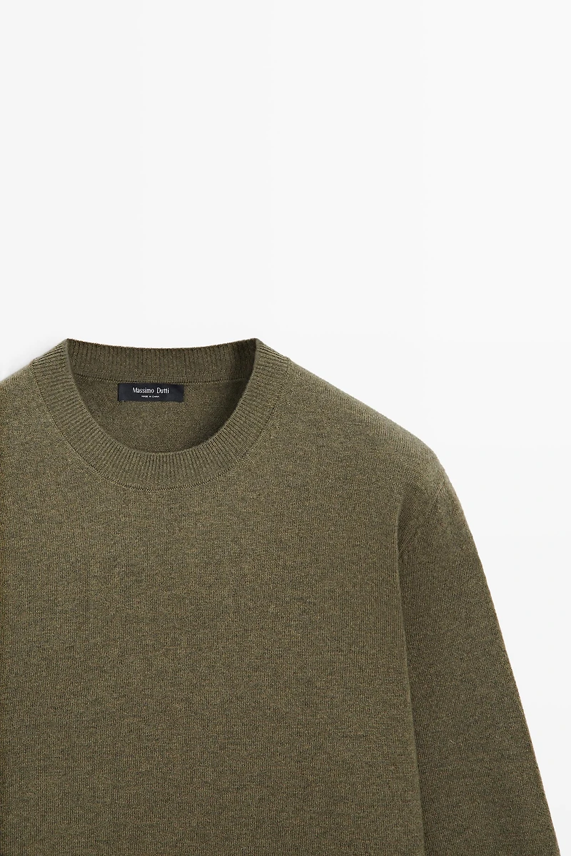 Wool blend round neck knit sweater