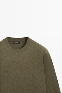 Wool blend round neck knit sweater