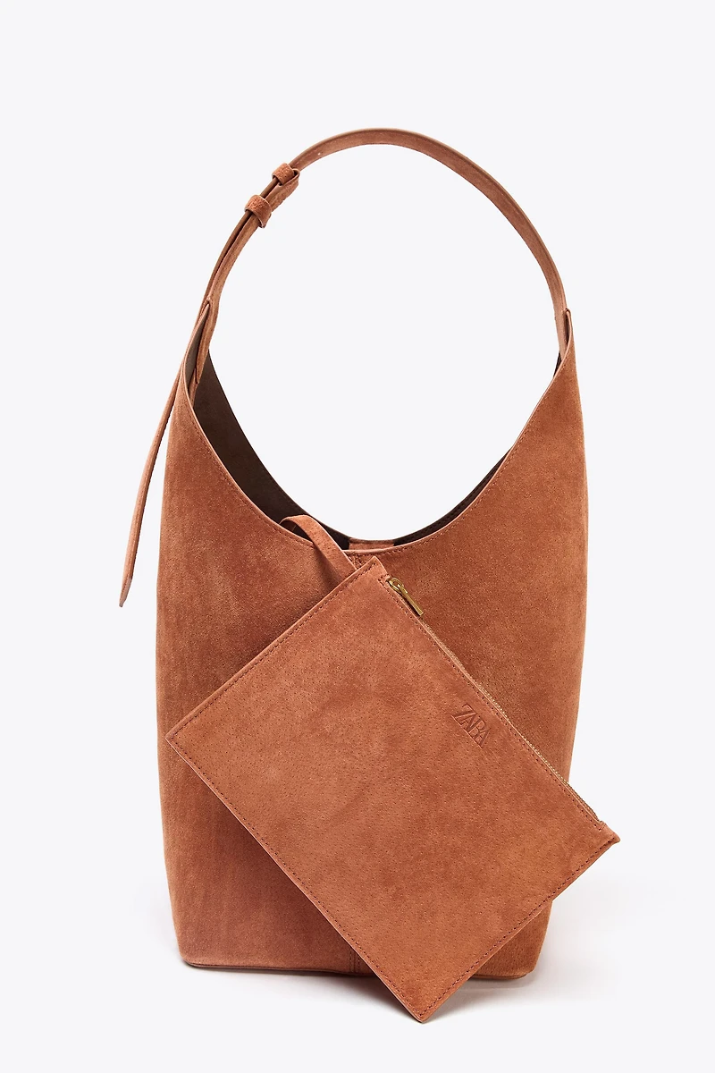 LEATHER MAXI BUCKET BAG WITH HANDLE DETAIL