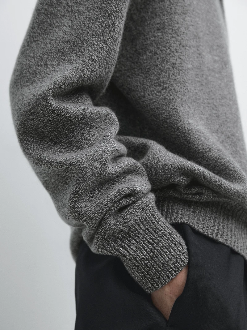 Flecked knit wool blend polo sweater