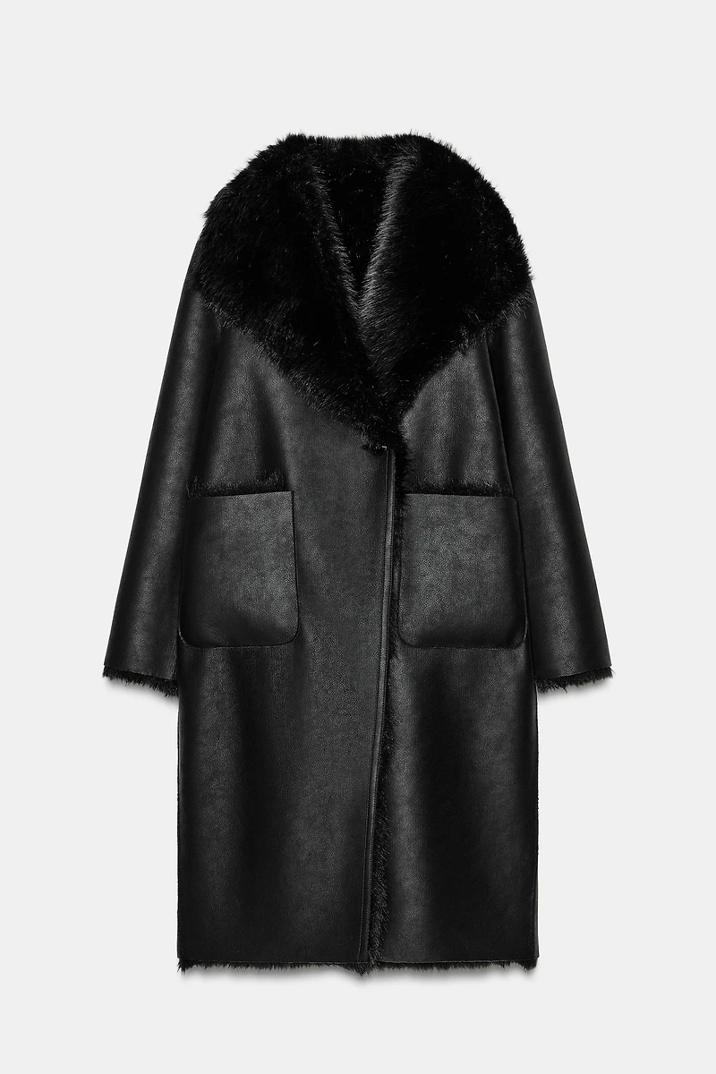 REVERSIBLE FAUX FUR DOUBLE-FACED COAT