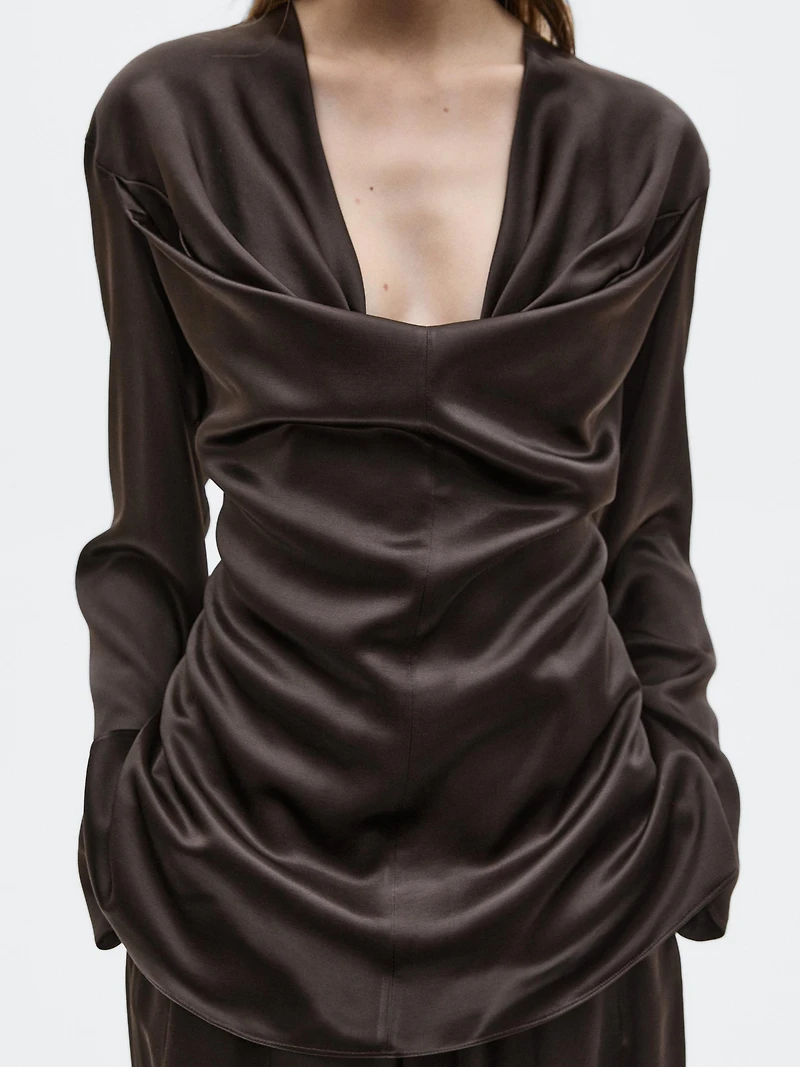 Satin blouse with neckline detail - LIMITED