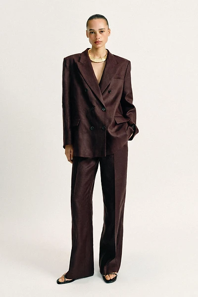 100% LINEN DOUBLE BREASTED BLAZER WITH SHOULDER PADS