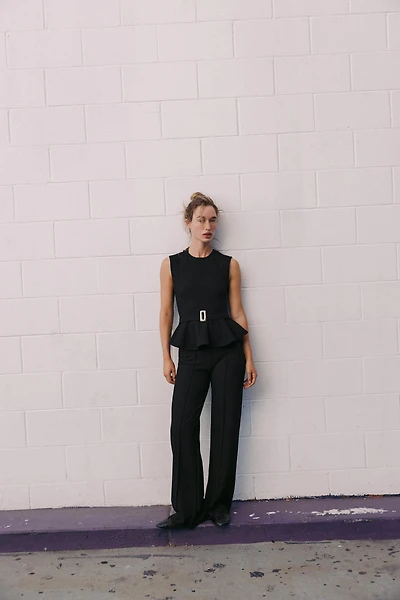 BOUCLÉ BUCKLE PEPLUM TOP