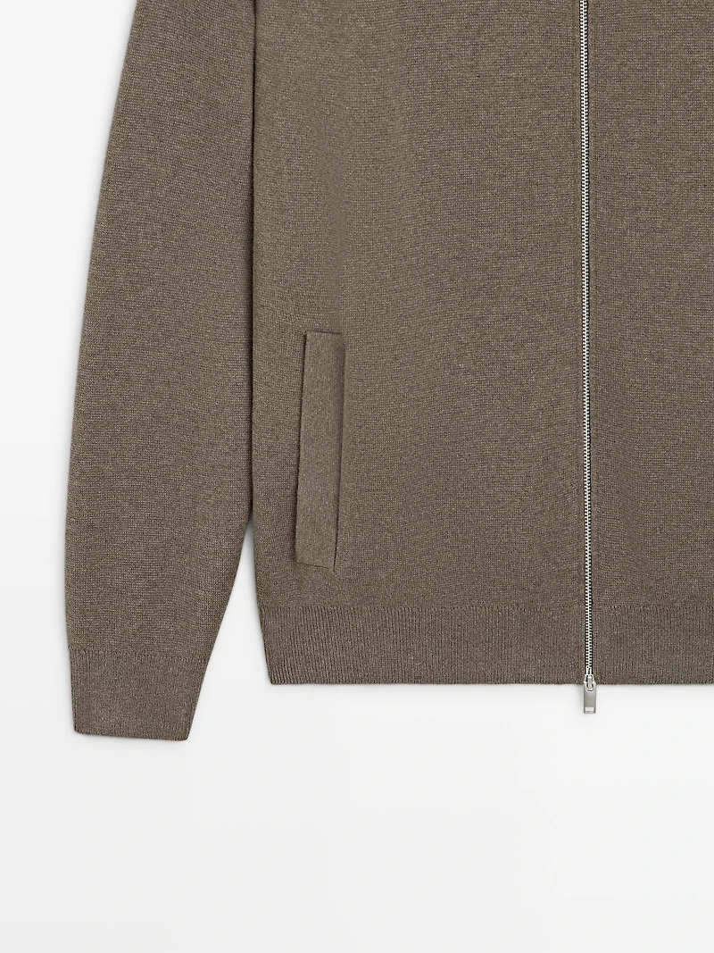 Cotton blend zip-up knit cardigan