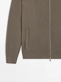 Cotton blend zip-up knit cardigan