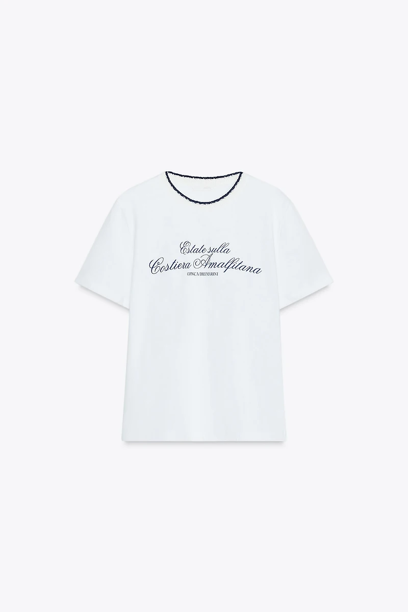 TEXT T-SHIRT WITH KNIT COLLAR