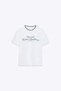 TEXT T-SHIRT WITH KNIT COLLAR