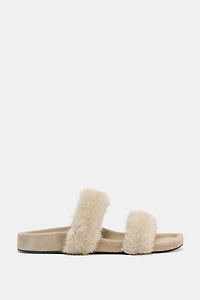 FAUX FUR FLAT SANDALS