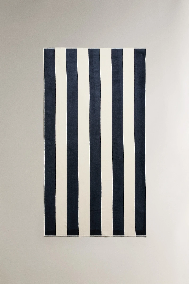 SERVIETTE DE PLAGE VELOURS RAYURES LARGES