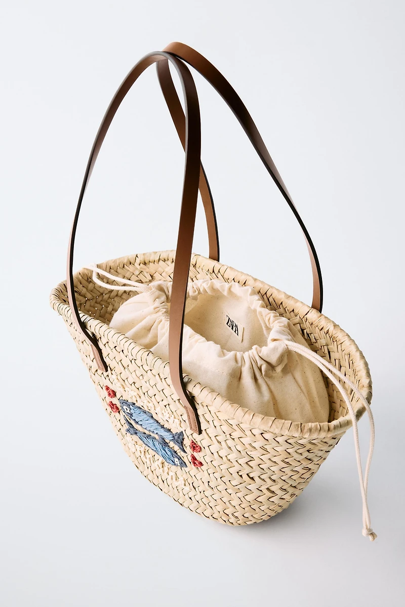 SAC SHOPPER EN RAFFIA POISSONS