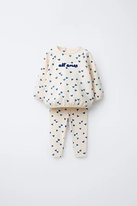 EMBROIDERED TEXT HEARTS SWEATSHIRT AND LEGGINGS SET