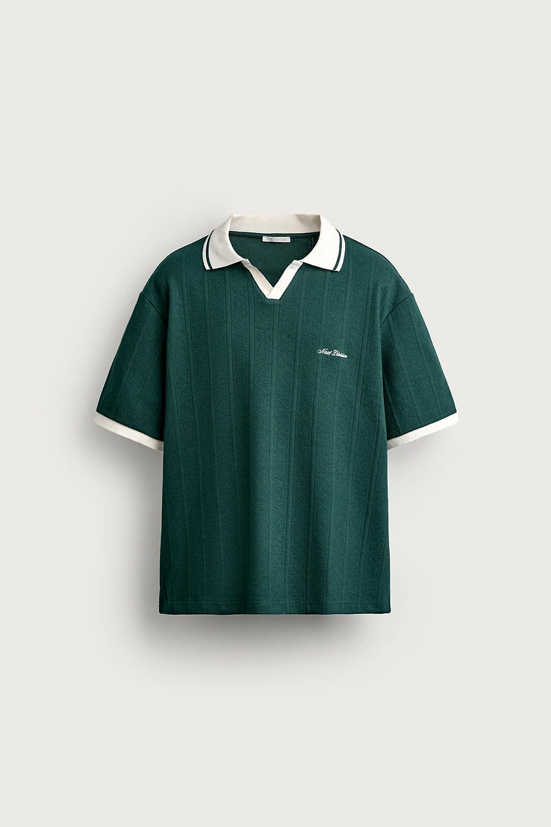 RELAXED FIT TEXTURED EMBROIDERED POLO