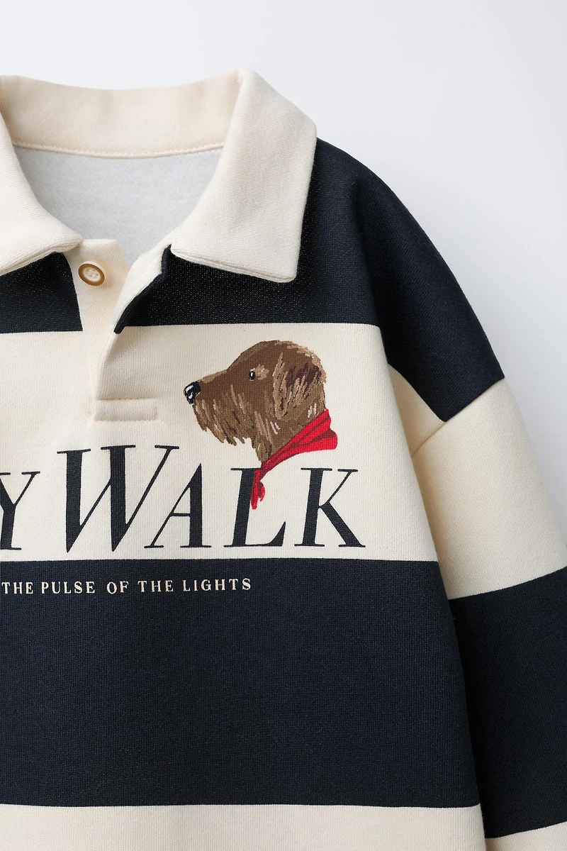 STRIPED DOG PRINT POLO SHIRT