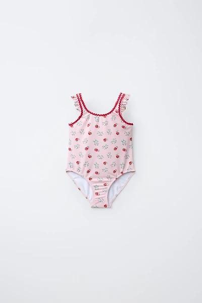 1-6 YEARS/ STRAWBERRY TRIM SWIMSUIT