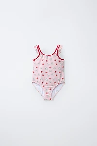 1-6 YEARS/ STRAWBERRY TRIM SWIMSUIT