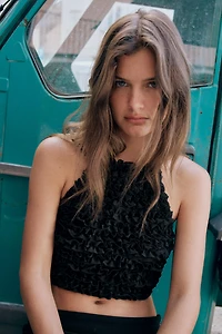 POLKA DOT RUFFLED HALTER TOP