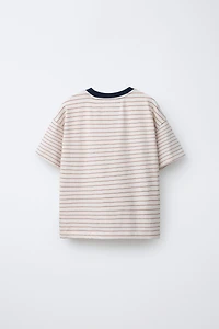 CONTRAST COLLAR STRIPED T-SHIRT