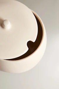 PLAIN STONEWARE SUGAR BOWL WITH SPOON