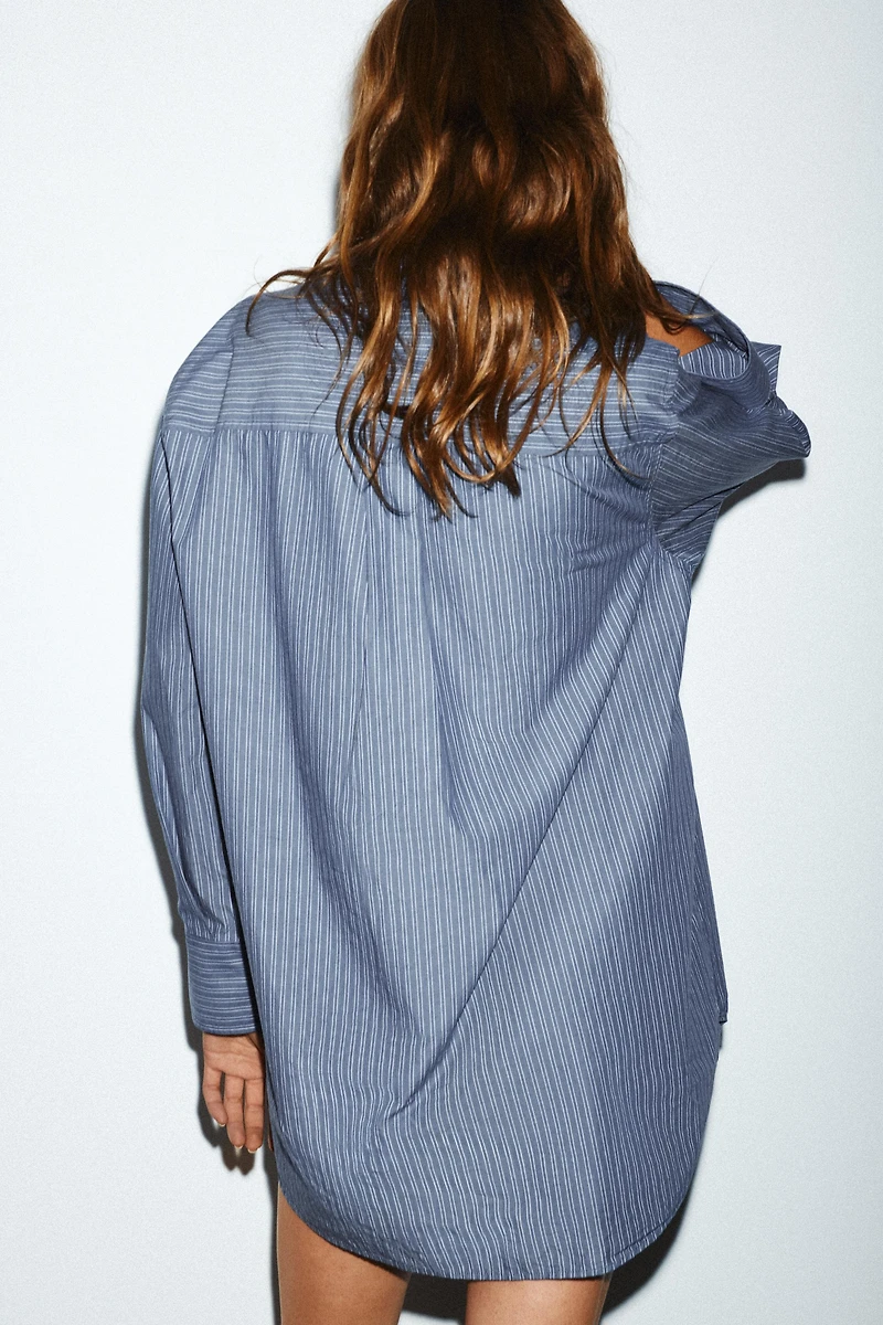 LOW COLLAR STRIPED POPLIN SHIRT