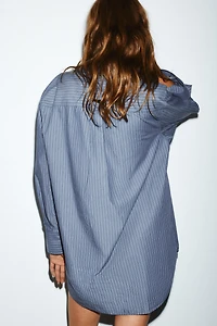 LOW COLLAR STRIPED POPLIN SHIRT