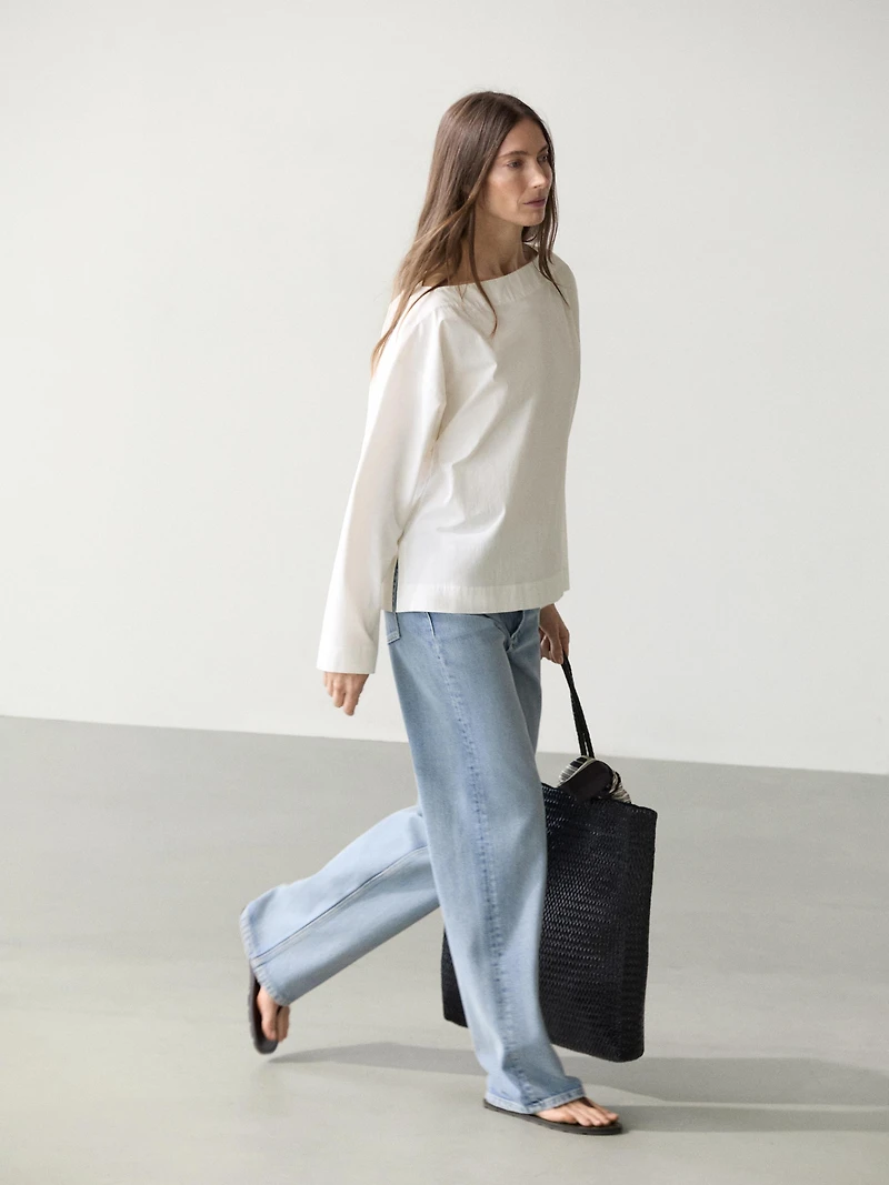 Poplin boat neck blouse