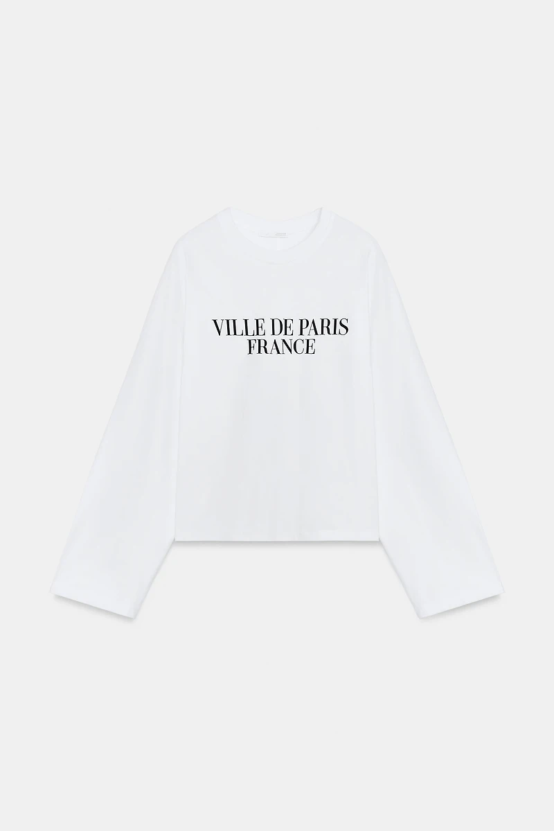 T-SHIRT À INSCRIPTION ET MANCHES LONGUES