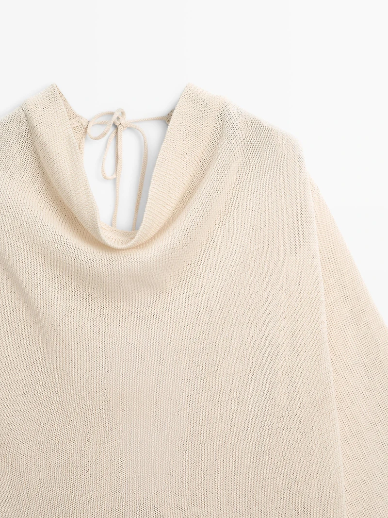 100% cotton knit sweater with back ties