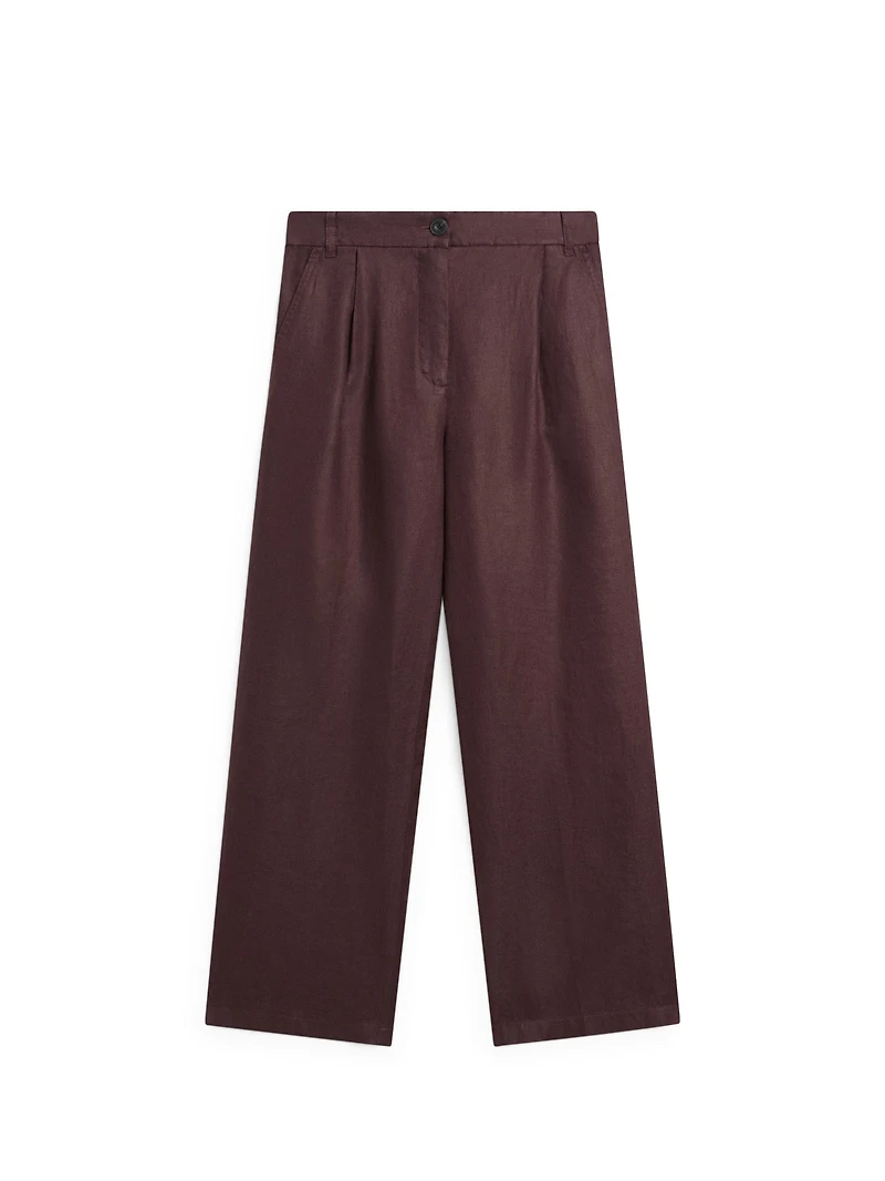 100% linen wide-leg elasticated trousers