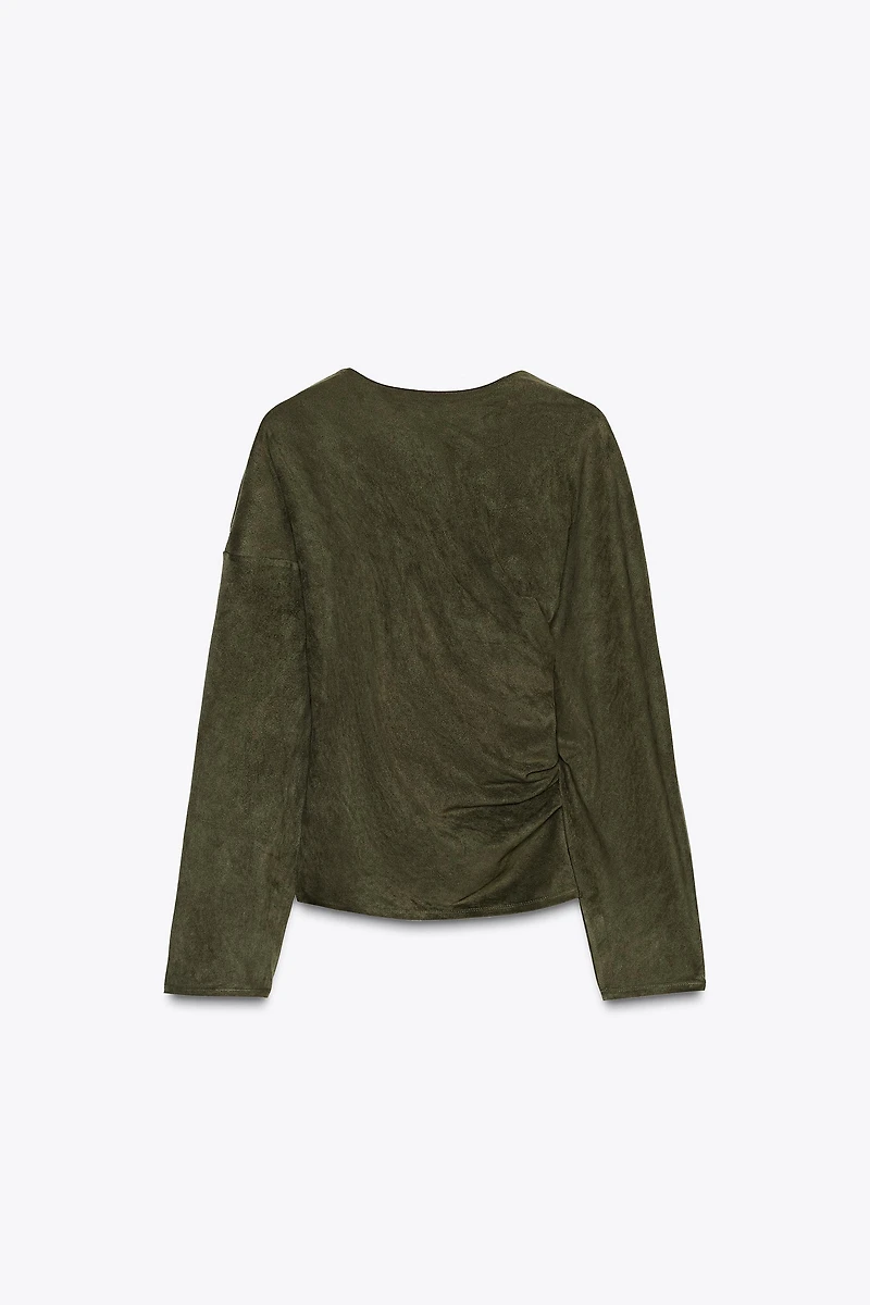 DRAPED FAUX SUEDE TOP