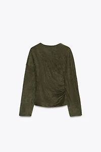 DRAPED FAUX SUEDE TOP