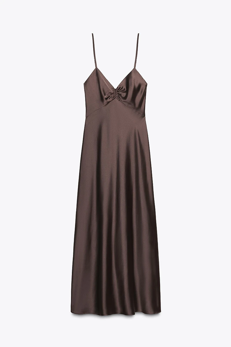 ROBE MIDI SATINÉE À FRONCES