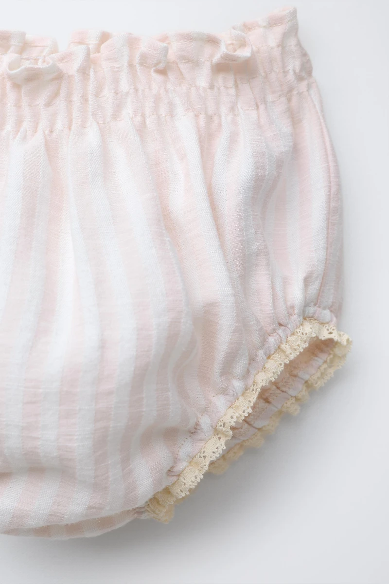 ENSEMBLE CHEMISE ET BERMUDA SEERSUCKER RAYÉ DENTELLE