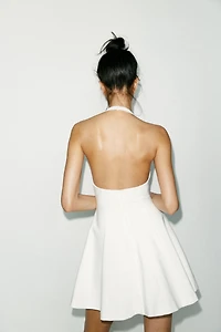 SHORT HALTER GODET DRESS