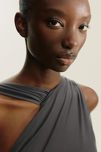 DRAPED ASYMMETRIC TULLE BODYSUIT