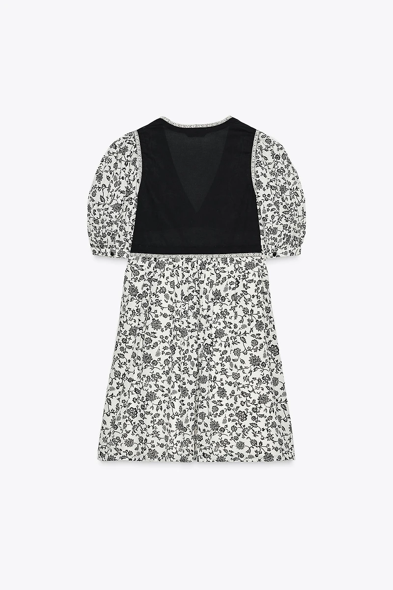 FLORAL PRINT COMBINATION SHORT DRESS