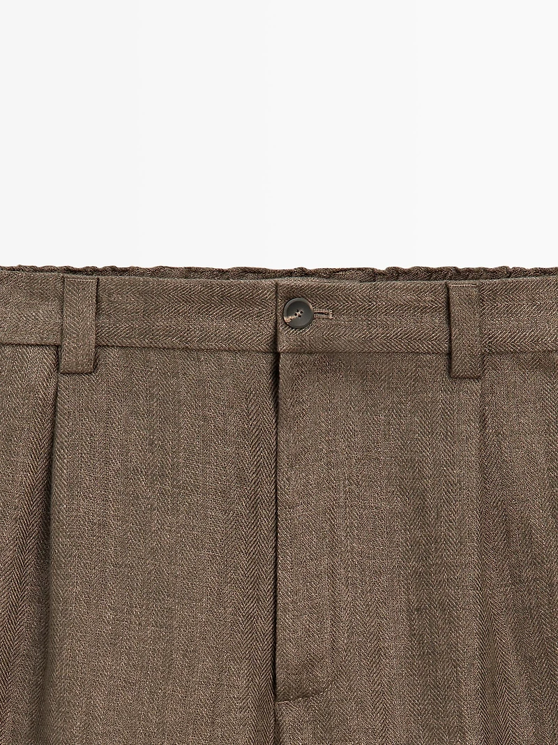 Total look linen trousers with herringbone detail
