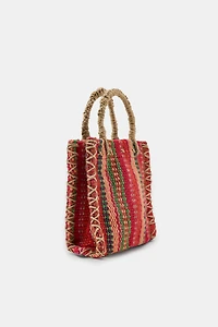 100% JUTE STRIPED SQUARE MINI BAG