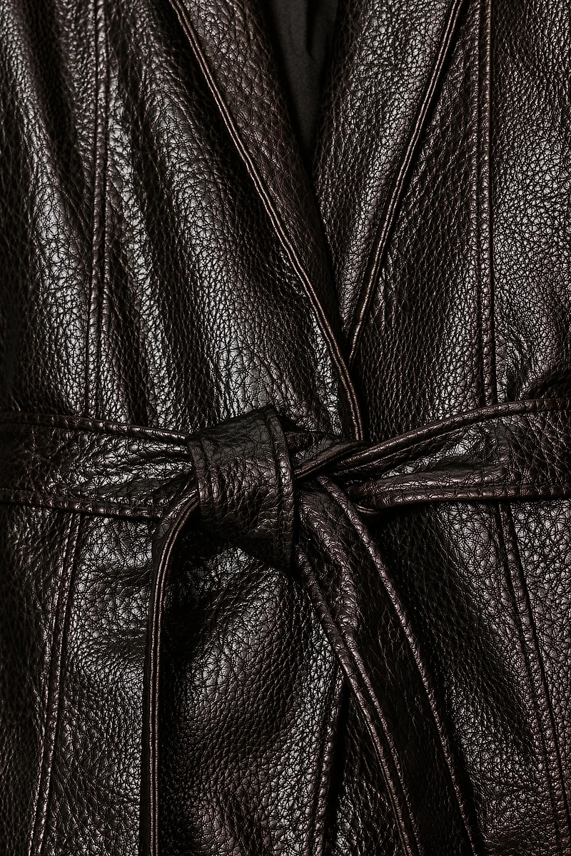 ZW COLLECTION FAUX LEATHER BELTED JACKET