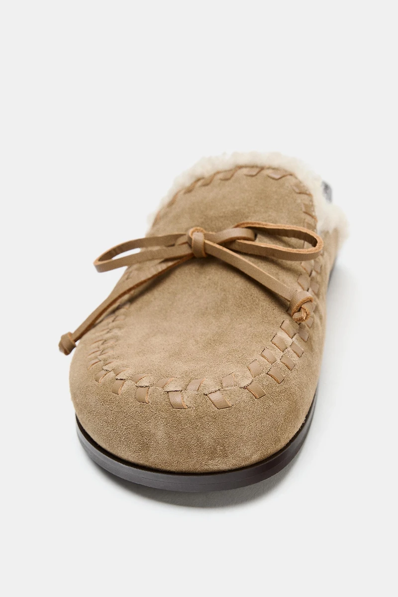 FAUX SHEARLING LEATHER CLOGS