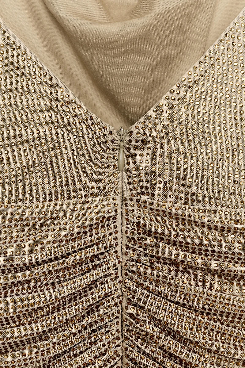 SPARKLY DRAPED HALTER MINI DRESS