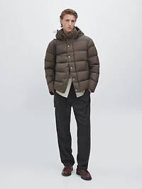 Water-repellent hooded puffer jacket