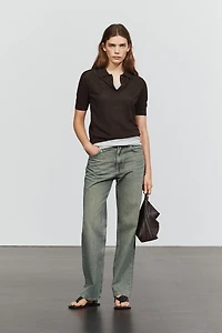 Cotton blend open-knit polo shirt