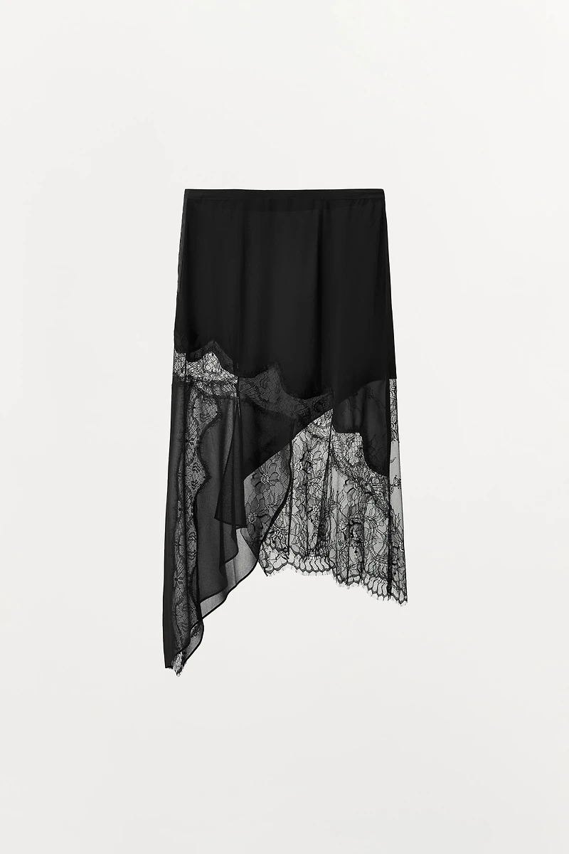 COMBINATION LACE MIDI SKIRT