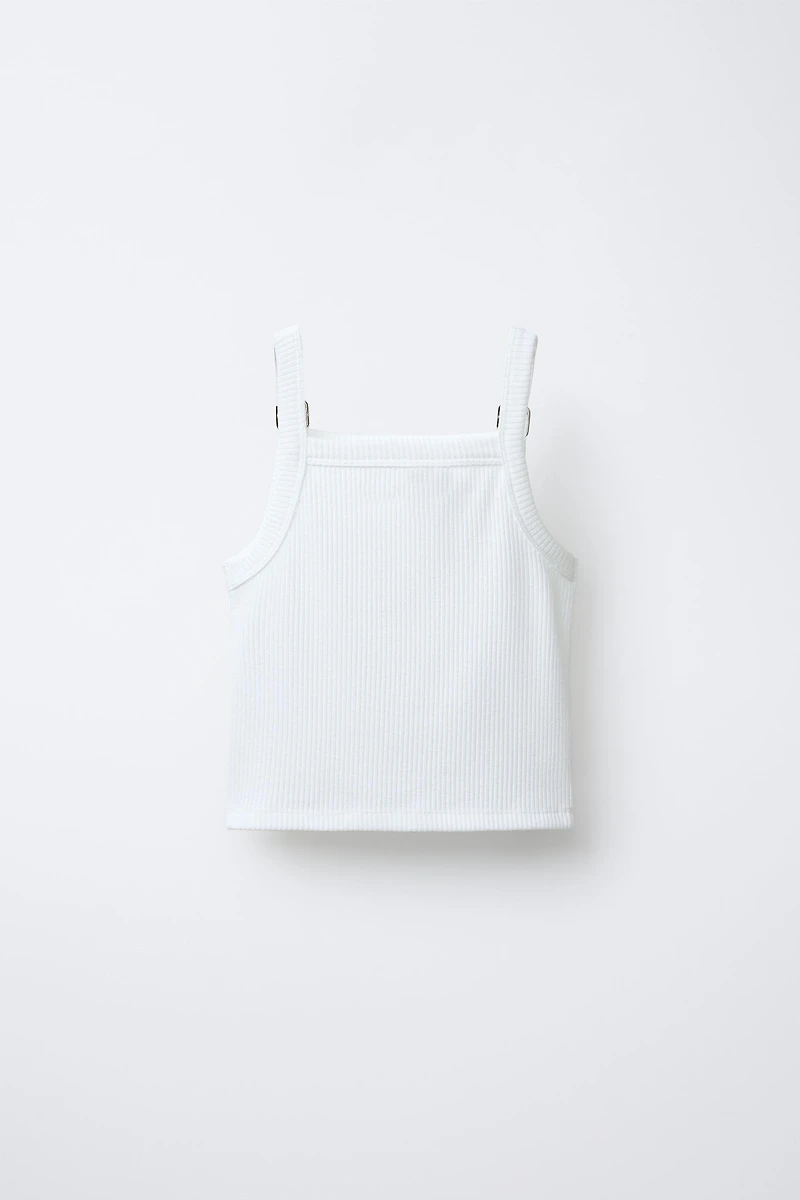 RIBBED T-SHIRT WITH BUCKLES