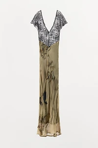 BEADED LACE PRINT DRESS