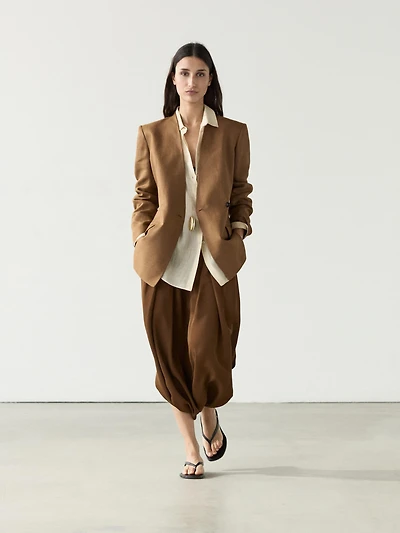 Blazer croisé sans revers 100 % lin